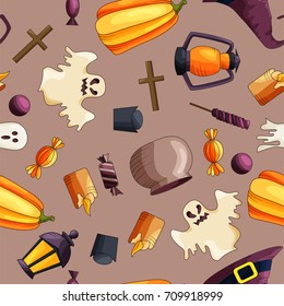 Halloween seamless pattern. Design elements for party poster. Vector illustration.