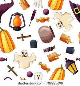 Halloween seamless pattern. Design elements for party poster. Vector illustration.