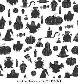 Halloween seamless pattern. Design elements for party poster. Vector illustration.