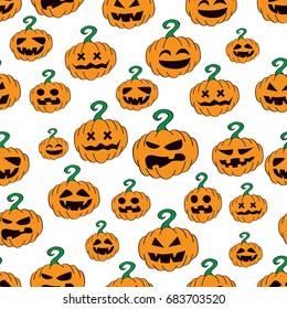 Halloween seamless pattern design face pumpkin
