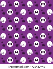 Halloween seamless pattern design with fun skull. Vector illustration.