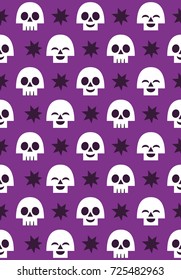 Halloween seamless pattern design with fun skull. Vector illustration.