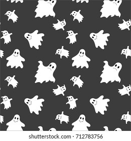 Halloween seamless pattern design with ghost Grey background