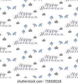 Halloween seamless pattern design with ghost, lettering.