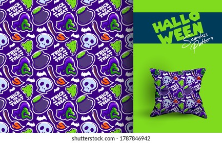 HALLOWEEN SEAMLESS PATTERN DESIGN. HALLOWEEN ILLUSTRATION. VECTOR