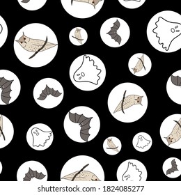 Halloween seamless pattern design on black background
