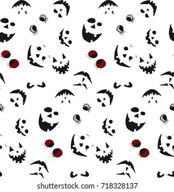 Halloween seamless pattern design with scary face and eyes.