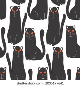 Halloween seamless pattern for design. Halloween symbols black cat. Digital paper
