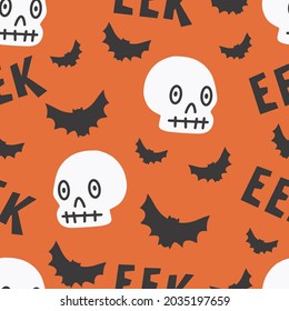 Halloween seamless pattern for design Halloween symbols skull ,bat, eek-lettering. Digital paper