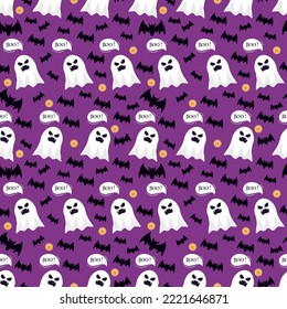 Halloween Seamless Pattern Design With Witch, Haunted House, Pumpkins or Bats in Template Hand Drawn Cartoon Flat Illustration