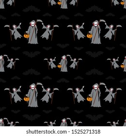 Halloween seamless pattern Devil ghost isolated on black background