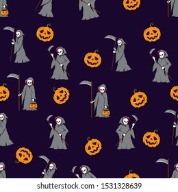 Halloween seamless pattern Devil ghost isolated on dark background