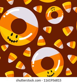 Halloween seamless pattern with Halloween Donut and Candy corn.