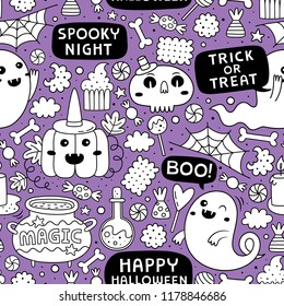 Halloween seamless pattern. Doodle style