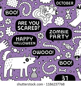Halloween seamless pattern. Doodle style