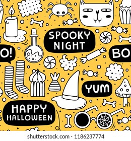 Halloween seamless pattern. Doodle style