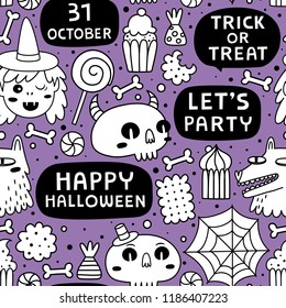 Halloween seamless pattern. Doodle style