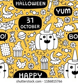 Halloween seamless pattern. Doodle style