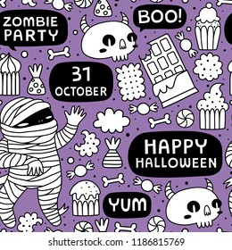 Halloween seamless pattern. Doodle style