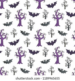 Halloween seamless pattern in doodle style. Childhood vector background.