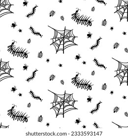 Halloween Seamless pattern in doodle style. Vector hand drawn holiday illustration. Line art sketch