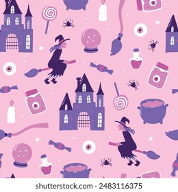 Halloween seamless pattern with doodles for wallpaper, kids textile prints, wrapping paper, craft projects, scrapbooking, digital paper, backgrounds, etc. EPS 10