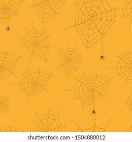 Halloween seamless pattern. Endless background with spider web and spiders. Vector illustration.