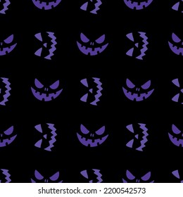 Halloween seamless pattern with evil grins. Scary pattern, colorful Halloween smirk print. Autumn pirate wallpaper or party background with funny grins - for fabric, for textiles, for wrapping paper. 