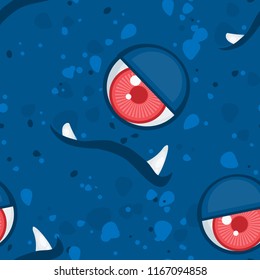 Halloween seamless pattern with face of cartoon expression monster.