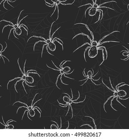 Halloween seamless pattern with filthy spiders 