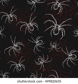 Halloween seamless pattern with filthy spiders 