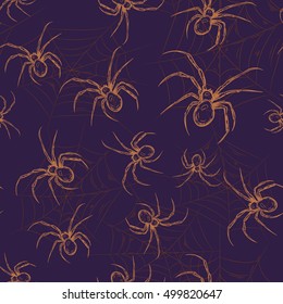 Halloween seamless pattern with filthy spiders 