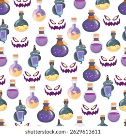 Halloween seamless pattern. Flat vector, clipart, illustration with isolated background.