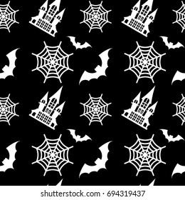 Halloween seamless pattern. Flat vector cartoon illustration. Objects isolated on background.