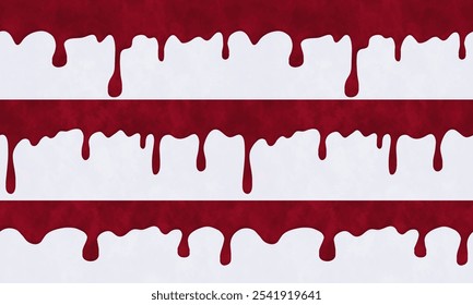 Halloween seamless pattern with flowing red blood drips. Abstract background with dribbling red liquid paint and watercolor texture, vector illustration