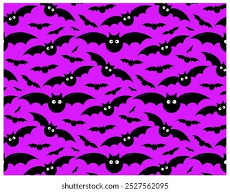 Halloween seamless pattern with flying bats. Background for print, fabric and printing, wrapping paper. Cartoon vector illustration