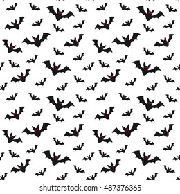 Halloween seamless pattern flying bats on white background, mystery horror holiday vector flat illustration, All Saints Day symbols