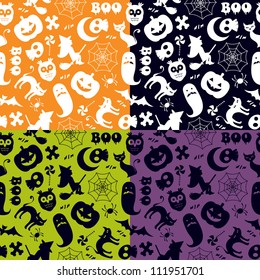 Halloween seamless pattern in four different color versions