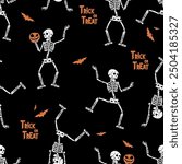 halloween seamless pattern with fun skeleton