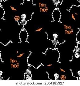 halloween seamless pattern with fun skeleton