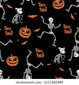 halloween seamless pattern with fun skeleton