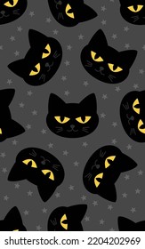 Halloween, seamless pattern with funny cats. Endless background, decor elements, color fabric, textile, wallpaper. Vector illustration.