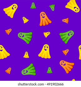 Halloween seamless pattern with funny ghosts