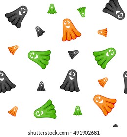 Halloween seamless pattern with funny ghosts