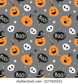 Halloween. Seamless pattern with funny pumpkins and skulls. Great for baby textiles, fabric, wrapping paper.