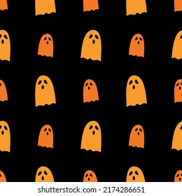 Halloween seamless pattern with funny scary ghosts. Autumn wallpaper or party background with ghosts - for fabric, for textiles, for wrapping paper. Festive scary pattern, colorful Halloween print