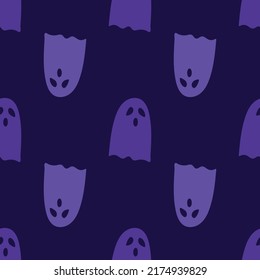 Halloween seamless pattern with funny scary ghosts. Autumn wallpaper or party background with ghosts - for fabric, for textiles, for wrapping paper. Festive scary pattern, colorful Halloween print