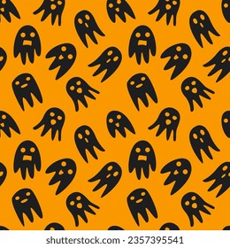 halloween seamless pattern ghost bat on orange background