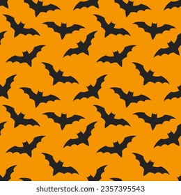 halloween seamless pattern ghost bat on orange background