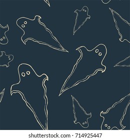 Halloween seamless pattern with ghost. Bright cartoon print. Childish background for october holiday.Spirit silhouette background for paper, wrapping, banner, poster, cover, advertisement, fabric.